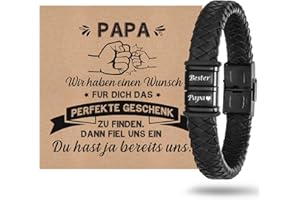 XUANPAI Vatertagsgeschenk Armband Herren mit Gravur Lederarmband Papa - Armband mit Name Personalisiert Armbänder für Herren Männer Schmuck Herren Ideales Papa Geschenk für Vater DAD Geburtstag Hochzeitstag