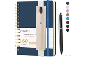 DWIYITTN Carnet de Notes avec Stylo, Cahier Spirale A5 Ligné 160 Pages / 80 Feuilles, Couverture Rigide en Cuir, Journal avec Stylo et Porte-stylo, Carnet Bloc-notes, 14.5 x 21 cm, 80 g/m² - Bleu