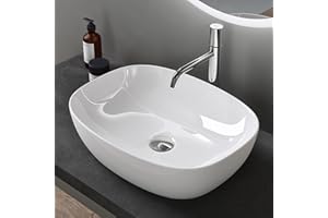 doporro Lavabo Vasque à Poser Blanc 51x39,5x14 cm Lave Mains Ovale en Céramique Revêtement NANO Easy Clean Brüssel104