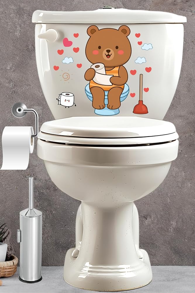 Klozet Sticker Sevimli Ayıcık Kalpler ve Bulutlar Temalı Banyo Tuvalet Sticker