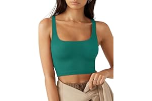 Rongseng Mujer Camiseta sin Mangas Sexy Crop Top Cuello Cuadrado Verano Deportivas Tank Tops Moda Casual Corto Chaleco Básicas Camistas para Gimnasio Entrenamiento