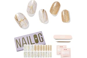 Nailog Ongles Autocollants Adhesif - 20Pcs Stickers ongles - Faux Ongles en Gel UV Semi Durci, Extra Long brillante et durable French Nail Art, Nail Stickers,Cadeau Anniversaire Femme, White Marble