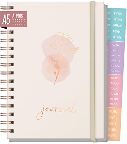 Carnet à Spirale Purepaper A5 - 120 Pages Papier épais 120 G - Couverture Souple à Pois - Idéal Bullet Journal Et Lettrage