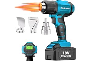Aolawco Décapeur thermique sans fil pour batterie professionnelle 18-21 V, sans batterie, avec réglage de la quantité d'air à 2 niveaux, température jusqu'à 550 °C et 3 buses pour souder, plier des