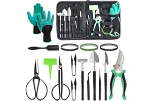DEWINNER Kit Bonsai 22 pièces, Ensemble Outils de Jardin, kit Jardinage pour Bonsaï pour Débutant de Jardinage, Sécateurs, Sac de Rangement,Pelle Jardinage,Mini râteau et Pelle, et Gant de Jardin