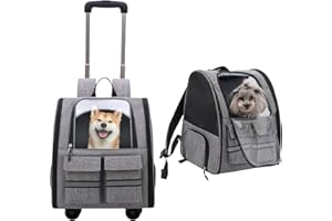 HOMCENT Pet Trolley Backpack,Pet Carrier on Wheels,Multi-Function Pet Carrier with Adjustable Height and Airline Approved Pet Collapsible & Detachable Trolley,Breathable Pet Travel Carrier for Dogs Cats