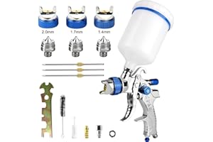 VANWOKE HVLP Professionnel Pistolet à Peinture Alimentation par Gravité 3 Buses 1,4mm 1,7mm 2,0mm Coupelle 600cc par gravité HVLP Meubles de Voiture Petit Pistolet de réparation