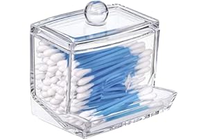 Fowybe Q Tip Holder - Simplicity Apothecary Jars Bathroom Storage Organizer with & Lid - Qtip Holder Dispenser for Cotton Ball, Cotton Swab Cotton Round Pads