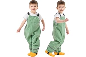 Fewlby Kids Waterproof Trousers, Rain Trousers Bib Overalls Boys Girls Rain Dungarees Wind and Waterproof Mud Pants Toddler Outdoor Rainwear with Reflective Strips