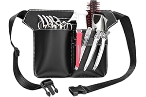 Ksvaye Cintura per Parrucchiere in Pelle Porta Forbici Parrucchiere Borsa a Forbice da Barbiere, Borsa Attrezzi per Forbici con Cintura per Parrucchieri Truccatori (Nero)