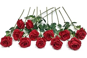 Laelfe 12 Pcs Large Red Roses Artificial Flowers for Valentine's Day, 53 cm Single Long Stem Faux Silk Red Roses Fake Rose for Wedding Bridal Bouquet Party Decoration Home Living Room