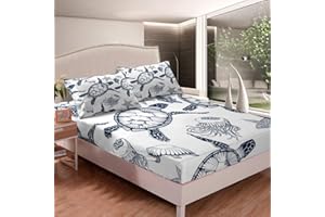 Loussiesd Sea Turtle Fitted Sheet Cartoon Reptile Jellyfish Starfish Bed Sheet Set Ocean Marine Themed Bedding Set For Kids Adults Blue White Sea Creatures Bed Cover Ultra Soft Room Decor Double Size
