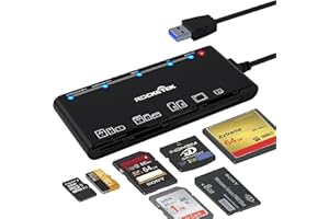 Rocketek Lector de tarjetas USB 3.0, lector de tarjetas de memoria 7 en 1, USB 3.0 (5 Gbps) de alta velocidad CF/SD/TF/XD/MS/Micro SD lector de tarjetas todo en uno para Windows XP/Vista/Mac OS/Linux,