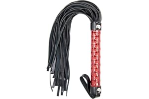 JOYIAL Soft Faux Leather Harness Handle Whip Teaching Training Tool Costume Accessories,Horse Riding Crop for Outdoor Sport (Red)