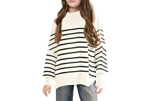 Haloumoning Ragazze A Righe Oversized Maglione Bambini Autunno Inverno Moda Maniche A Pipistrello Girocollo A Costine Spacco Laterale Maglione Maglia
