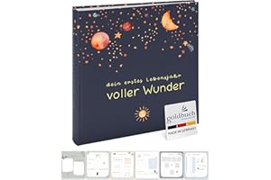 goldbuch 15 497 Babyalbum voller Wunder im Weltraum-Design, Leinenstruktur Fotoalbum mit 58 weißen Blankoseiten, Pergamin & 4 illustrierte Seiten, Baby Album, Papier, ca. 30 x 31 x 4 cm, Blau