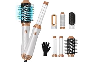 UKLISS 6 in 1 Brosse Soufflante, Air styler avec 6 Accessoires, Seche Cheveux, fer a Boucler, Brosse Soufflante, Brosse Lissante Cheveux, pour Sécher, Boucler, Lisser, Donner du Volume et Coiffer