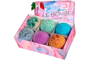 LE BOMBE Bombe da Bagno fatte a mano, Le uniche Made in Italy - 6 Bath Bombs XXL, Bio, Naturali, Vegane, Effervescenti, Super Profumate con Sali Colorati - Idee Regalo Donna, Ragazza Bambini