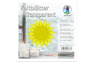 ‎URSUS URSUS 2506112 Faltblätter aus gelbem Transparentpapier ca. 14 x 14 cm 42 g/m² 100 Blatt zum Falten von transparent schimmernden Figuren bunt 5 Blöcke