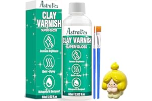 AstraVox 60 ml Glasur für Ton Lufttrocknend mit 2 Pinseln, Air Dry Clay Glaze zur Vermeidung von Rissen und Vergilbung, Glasur für Modelliermasse Lufttrocknend, Hochglänzender & Wasserdicht