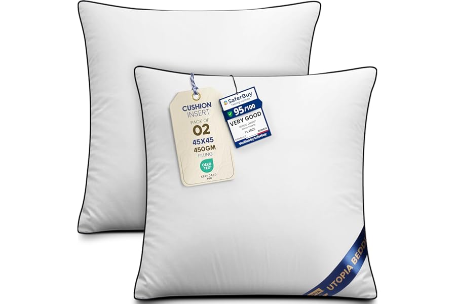 Utopia Bedding Cushion Inner Pads (Pack of 2), 45x45 cm (18 x 18 inches) Cushion Stuffer Inserts, Hollowfibre Piping Pillows (White)