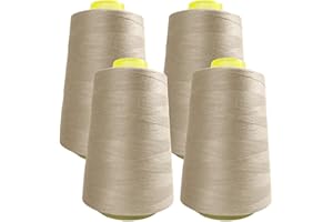 JYC CREATIVE 4 Bobines de fil à coudre (4 500 mètres/rouleau), fil polyester haute résistance, bobines de fil pour travaux de couture,(4 Beige 3465 5000Y)