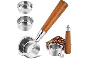 Ecofocet Portafiltro sin fondo de 51 mm con 3 Orejas Compatible con DeLonghi Dedica EC680/EC685/EC885, Portafiltro de Café con Mango de Madera Maciza y 2 Cesta de Filtro de Acero Inoxidable