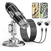 AOPICK 1440P USB Digital Microscope for iPhone Android, 10 to 200X Microscope Digital with 8 LEDs & Stand HD Mobile Phone Mic