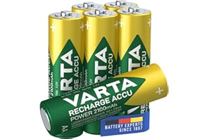 VARTA Batterien AA, wiederaufladbar, 6 Stück, Recharge Accu Power, Akku, 2100 mAh Ni-Mh, ohne Memory Effekt, vorgeladen, sofort einsatzbereit