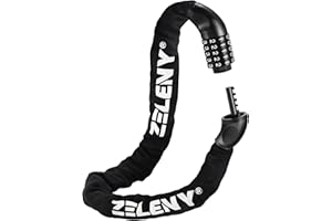 ZELENY Cadenas Velo Antivol Velo Electrique 5 Chiffres Code, 7mm Chaine Antivol Velo robuste haute sécurité, 90cm Chaine Velo adaptée aux Antivol Trotinette Electrique, Antivol Moto, Antivol Scooter
