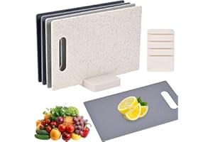 YVCVQKUC Set of 4 chopping boards with base, double-sided plastic chopping boards, chopping board set, kitchen board, breakfast board set, 28 x 18 cm