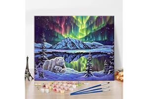 TISHIRON Paint by Number for Adults, Aurora Paint by Numbers Kits, Glacial Landscape Nature Paint by Numbers, Polar Bears Paint by Numbers for Beginner Gift Adults for Home Office Frameless 16x20 Inch