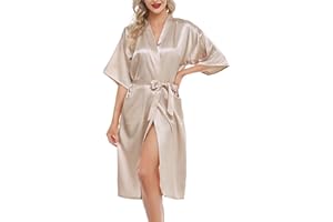 Lovasy Kimono Dressing Gowns Satin Kimono Robe Peacock And Blossoms Silk Dressing Gown for Women UK Long Silk Bride and Bridesmaid Robes