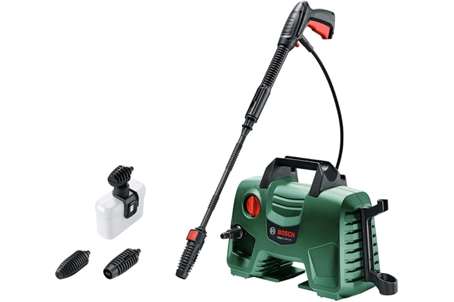 Bosch high pressure washer EasyAquatak 110 (compact design, 110-bar pump, 450-ml High-Pressure Detergent Nozzle, push-fit connections, in-use gun storage, accessory storage)