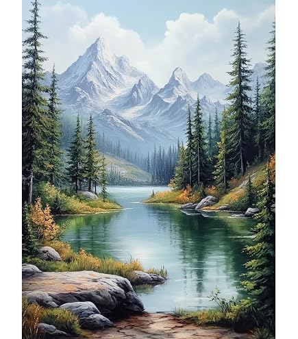Kit Peinture Par Numéro Paysage 40×50 Cm – Toile Acrylique, Pinceaux, Crochet, Idéal Pour Décoration Murale Et Cadeau Détente