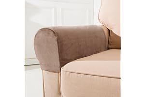 XIEHUZA Armrest Covers, Set of 2 Stretch Armchair Couch Armrest Chair Covers Anti-Slip Sofa Chair Velvet Arm Caps for Chair Furniture Protector Sofa Couches Recliner (Taupe)