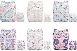 ALVABABY Lot de 6 Couches réutilisables lavables en tissu + 12 inserts 6DM42