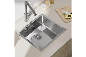 CECIPA Fregadero Cocina 50x44cm, Fregadero bajo Encimera o Sobre Encimera, Fregadero de Acero Inoxidable con Sifón y Rebosadero