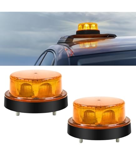 AnTom LED Beacon Light, 12V-24V Amber LED Warning Safety Flashing Beacon Lights With Magnetic And 3 Meters Straight Cord For Vehicle Forklift Truck Tractor Golf Carts UTV Car Bus - View #6