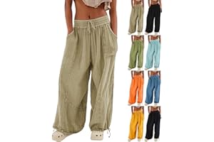 Skang Sommerhose Damen Leicht und Luftig mit Elastischem Bund Casual Lose Trousers Freizeithose mit Taschen Frauen Hosen Hippie Haremshosen High Waist Stoffhose Pumphose Einfarbig Locker Yoga Pants