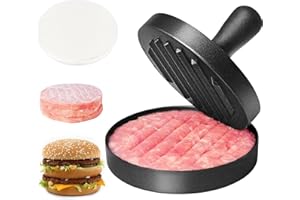 Asdirne Burger Press, Food Grade Stainless Steel Burger Maker with ABS Handle, Non-Stick Hamburger Press, 11.5 cm, 50 Sheets of Patty Papers Included