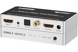 TENDAK 4K HDMI Audio Extractor - HDMI to Optical, Coaxial & 3.5mm Audio Converter - Supports 4K@60Hz, HDCP 2.2, HDR, 3D - For Blu-ray, DVD, PS4, Xbox One