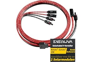 enernova Solarkabel Y-Verteiler, 4mm²-6mm² Solar-Anschlusskabel, IP68 Wasserdicht Solarkabel Verlängerung, 30A DC1500V, Solar-Panel-Steckverbinder Verlängerungskabel