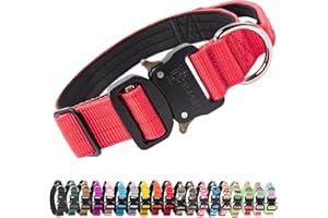TSPRO Premium Collares para Perros, Ajustable de Collar Táctico Perro con Manija y Broche Metálica de Liberación Rápida Resistente para Perros Medianos a Grandes (Rojo M)