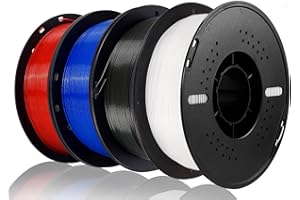 CLUHERTVY Filamento Pla 1,75mm,Impresora 3D Filamento, Resistente PLA de 1,0 kg para impresora FDM 3D, Precisión Dimensional +/- 0,02 mm, Buena Adherencia para Impresión 3D (Negro+ Blanco+Azul+Rogo)