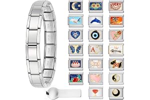 GEMOSA Silver guld italiensk berlock armband set med 1 st 17,14 cm startarmband, 20 st berlockpaket och öppningsverktyg, 9 mm