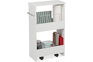 ‎RELAXDAYS Relaxdays Nischenwagen, 2 Fächer, Nischenregal mit Rollen, 20 cm breit, schmales Regal Bad & Küche, MDF, Rollregal, weiß
