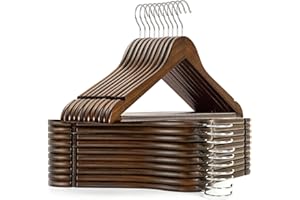 Amber Home 20 Unidades 44,5cm Perchas de Madera Retro, Antiguo Marrón Percha para Camisetas Camisas Trajes Abrigos Vestidos Tirantes Bodas, con Varilla y Ranuras