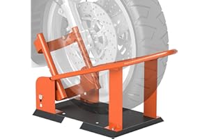 HOMCOM Motorcycle Wheel Chock, 816.5 kg Capacity Heavy Duty Steel Motorcycle Front Wheel Chock Holder with 3 Height Adjustable Holes, Fits 381-533.4 mm Wheels, Orange