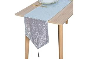 ShinyBeauty Silver Sequin Table Runner Tassel-30x180cm Long, Glitter Round Sequins Fabric for Dining Table Runner Party Wedding Banquet Table Linen Layout or Decoration (Silver)